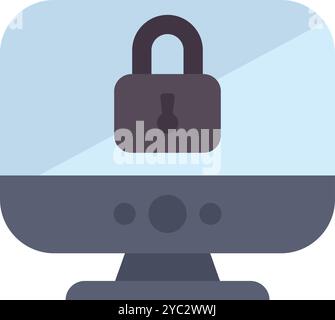 Computer screen showing a padlock, illustrating the concept of cyber security and data protection Stock Vector