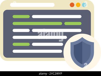 Web browser window with a shield icon, representing a secure platform protecting user data and privacy Stock Vector