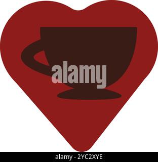 Vector illustration of a coffee cup on the heart-shaped backdrop in solid cartoon style. Coffee-themed event, a cafe menu element, a coffee shop adver Stock Vector
