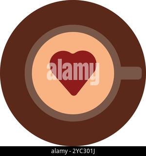 Vector illustration of a cup with a heart symbol in solid cartoon style, top view. Coffee-themed event, a cafe menu element, a coffee shop advertiseme Stock Vector