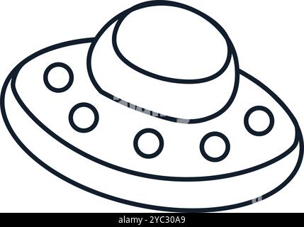 Vector illustration of an alien ship in linear style. Science, discovery, and space symbol. Astronomy and cosmos element. The icon is perfect for web Stock Vector