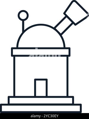 Vector illustration of observatory with the telescope in linear style. Science, discovery, and space symbol. Astronomy and communication element. Mobi Stock Vector