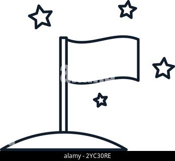 Vector illustration of a flag on the Moon in linear style. Science, discovery, and space symbol. Astronomy and cosmos element. The icon is perfect for Stock Vector