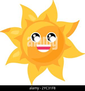 A vibrant vector illustration of stylized smiling sun in bright yellow ...