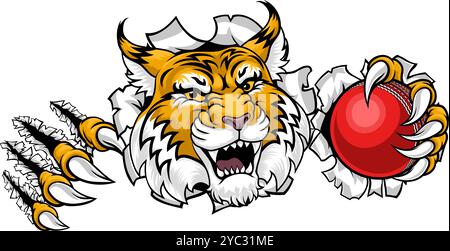 Wildcat Bobcat Cricket Ball Animal Team Mascot Stock Vector