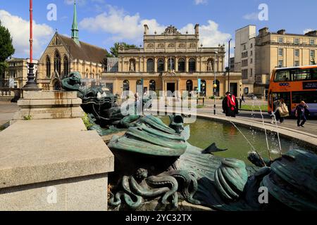 Bristol University Victoria Rooms, ornate fountains and Edward 7th bronze statue, Bristol. UK. Built in 1840s.  Taken October 2024. Autumn Stock Photo