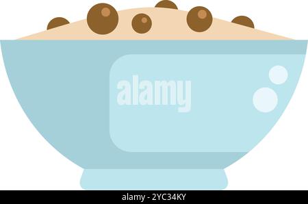 Simple vector illustration of a blue bowl filled with cereal and chocolate chips, perfect for breakfast Stock Vector