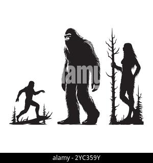 Sasquatch silhouettes isolated on a white background, Vector illustration. Stock Vector