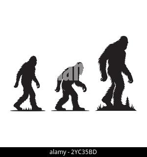 Set of sasquatch silhouettes isolated on a white background, Vector illustration. Stock Vector