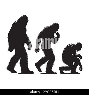 Set of sasquatch silhouettes isolated on a white background, Vector illustration. Stock Vector