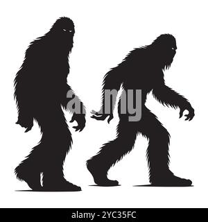 Sasquatch silhouettes isolated on a white background, Vector illustration. Stock Vector