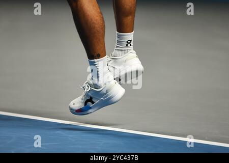 Vienna, Vienna, Austria. 21st Oct, 2024. Flavio Cobolli of Italy, his shoes during a serve during the Este Bank Open - ATP500, Mens Tennis (Credit Image: © Mathias Schulz/ZUMA Press Wire) EDITORIAL USAGE ONLY! Not for Commercial USAGE! Credit: ZUMA Press, Inc./Alamy Live News Stock Photo