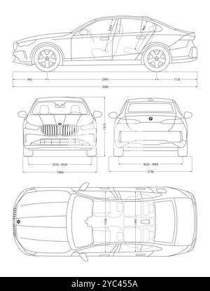 BMW Serie 5 2023 car blueprint Stock Vector