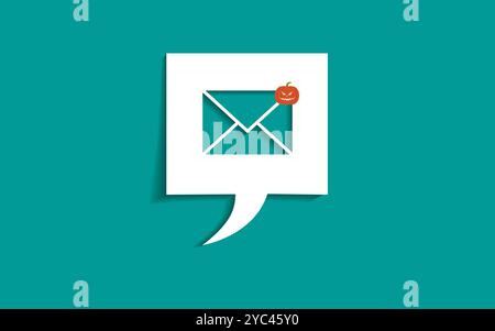 Speech bubble with paper cut out email symbol with pumpkin. Halloween celebration concept. Vector. Stock Vector