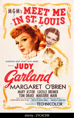 Vintage movie poster for the 1944 film Meet Me in St. Louis - Vintage movie poster feat. Judy Garland, Margaret O'Brien, Musical Stock Photo