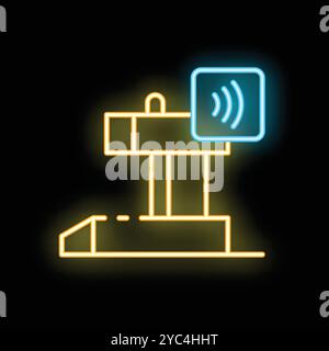Glowing neon icon of a roadblock signalling a contactless payment point, perfect for projects related to toll roads, travel, and technology Stock Vector