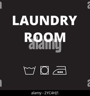 Black laundry room banner with icons Stock Vector