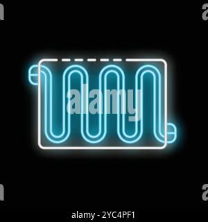Glowing blue neon sign depicting a heating radiator, symbolizing warmth, comfort, and home heating solutions Stock Vector