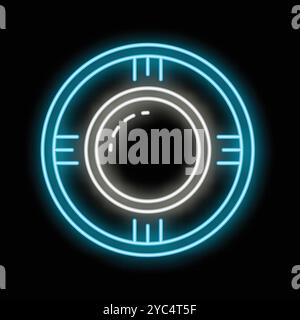 Neon glowing icon of a casino poker chip shining on a black background Stock Vector