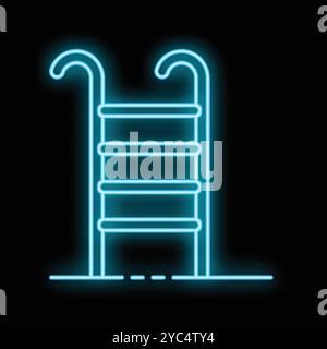 Blue neon icon of a swimming pool ladder, ideal for use as a design element or background Stock Vector