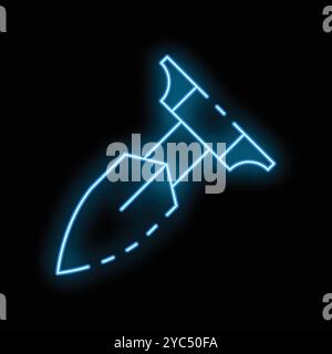 Glowing neon line military rocket launcher with grenade launcher icon isolated on black background. Vector illustration Stock Vector