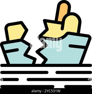 Simple icon of a shipwreck is sinking below the waves after a storm or accident at sea Stock Vector