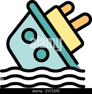 Sinking ship icon in a playful, colorful style Stock Vector