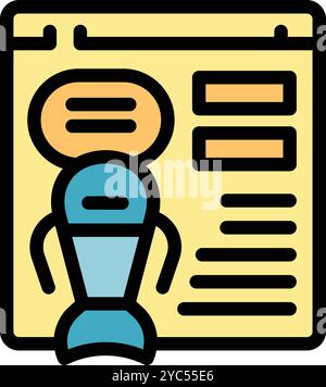 This colorful icon depicts a chatbot communicating on a website interface with a speech bubble Stock Vector