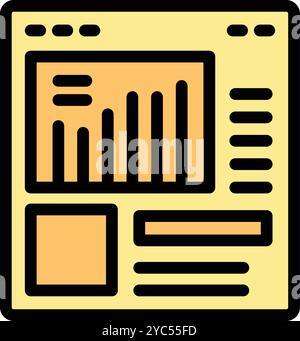 Yellow web page is showing a bar chart representing positive analytics, data, statistics in a business report Stock Vector