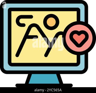 This vector illustration features a computer monitor displaying an image, with a heart icon superimposed, representing a positive reaction or interaction on social media Stock Vector