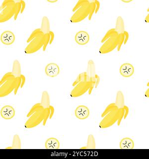 Seamless banana doodle style pattern in light yellow color on white background. Stock Vector