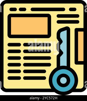 This colorful icon illustrates the concept of key performance indicators for tracking business success with a key superimposed over a document Stock Vector