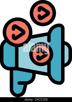 Megaphone is spreading share symbol icons, representing a content sharing concept Stock Vector