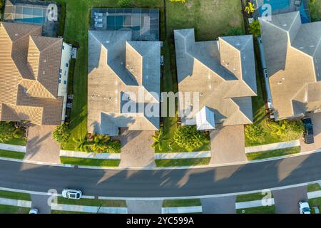 Aerial view of expensive residential houses in small town in southwest Florida. American dream homes as example of real estate development in US subur Stock Photo