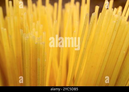 Raw spaghetti close up. Spaghetti texture. Pasta close-up. Stock Photo
