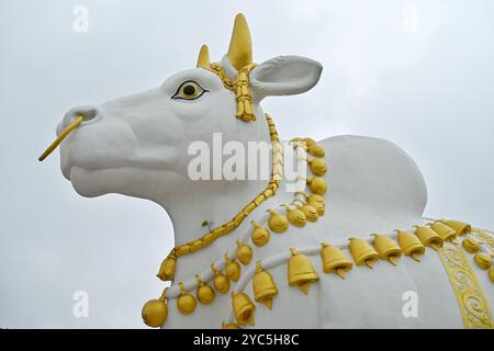 Statue of Nandi (white bull ) located at  Thailand temple Bangkok ,Hindus believed it as vehicle of  lord shiva Stock Photo