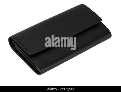 Black leather wallet folded, isolated. Stock Photo