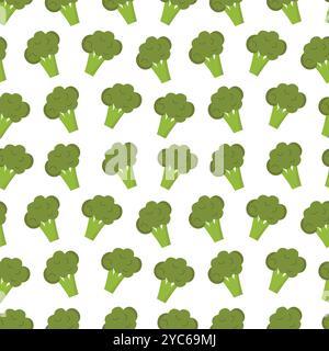 Seamless pattern of green broccoli on white background. Fresh vegetables concept for print. Stock Vector