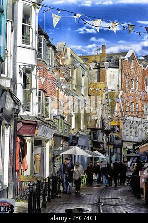 General view of George Street in Old Town, Hastings, East Sussex, England, UK Stock Photo