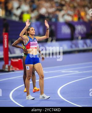 Sydney McLaughlin winning in the 400 meters hurdles at the Paris 2024 ...