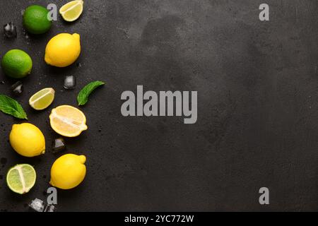 Ingredients for preparing lemonade on black background Stock Photo