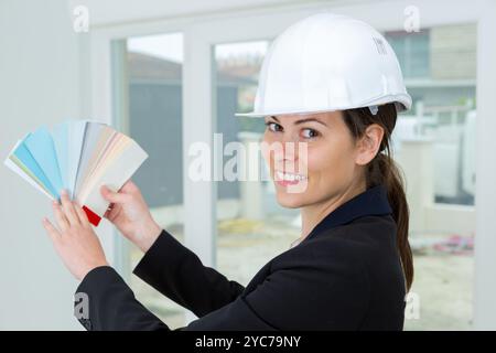 architect choosing from different colors on the cards Stock Photo