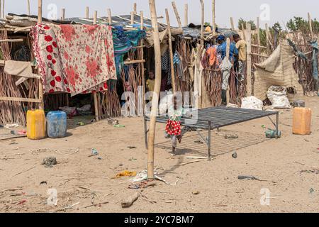 Traditional hut of Afar nomads in the desert, Danakil Valley, Afar Province, Ethiopia Stock Photo