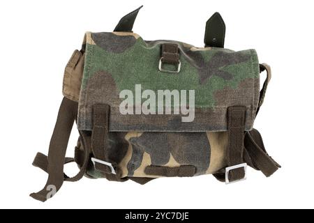 woodland camo small army bag isolated on white background Stock Photo