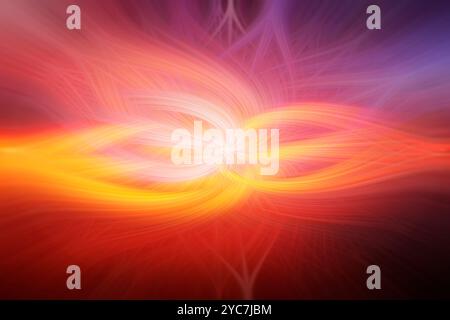 Abstract colorful and vibrant background made of bright waving and swirling light trails or glowing fibers. Futuristic and psychedelic, blurred motion Stock Photo