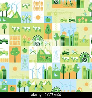 Sustainable Agriculture and Ecofriendly Living in Harmony with Nature Seamless Geometric mosaic Stock Vector