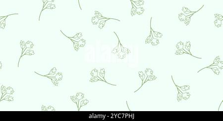 Fresh parsley leaves outlines on light green background, seamless pattern, vector illustration Stock Vector