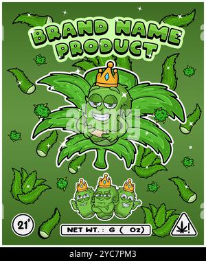 Cartoon aloe vera flavor with cannabis leaf, designed for logo, label or packaging. Product branding in the cannabis industry, especially for edibles, Stock Vector