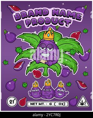 Cartoon fig fruit flavor with cannabis leaf, designed for logo, label or packaging. Product branding in the cannabis industry, especially for edibles, Stock Vector