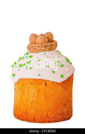 Homemade Easter cake, paska isolated on white background. Stock Photo